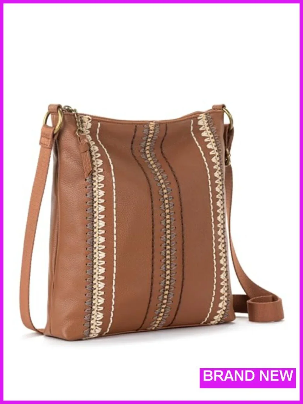 The Sak Lucia Leather Crossbody Purse Zipper Closure Adjustable Strap